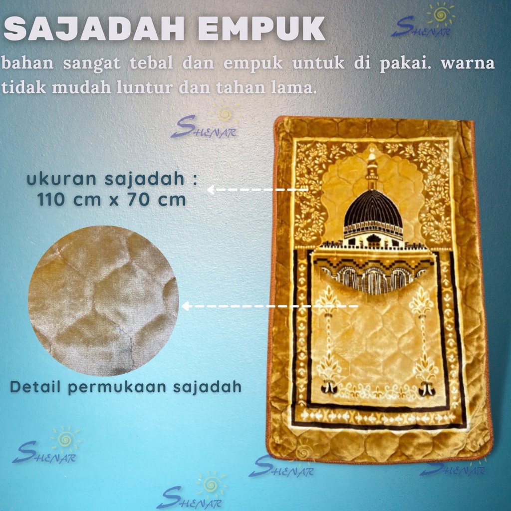 SHENAR,(COD) SAJADAH LEMBUT TEBAL EMPUK / SAJADAH SHOLAT / SAJADAH LEMBUT / SAJADAH EMPUK UK. +- 70 X 110 CM ANTI SLIP