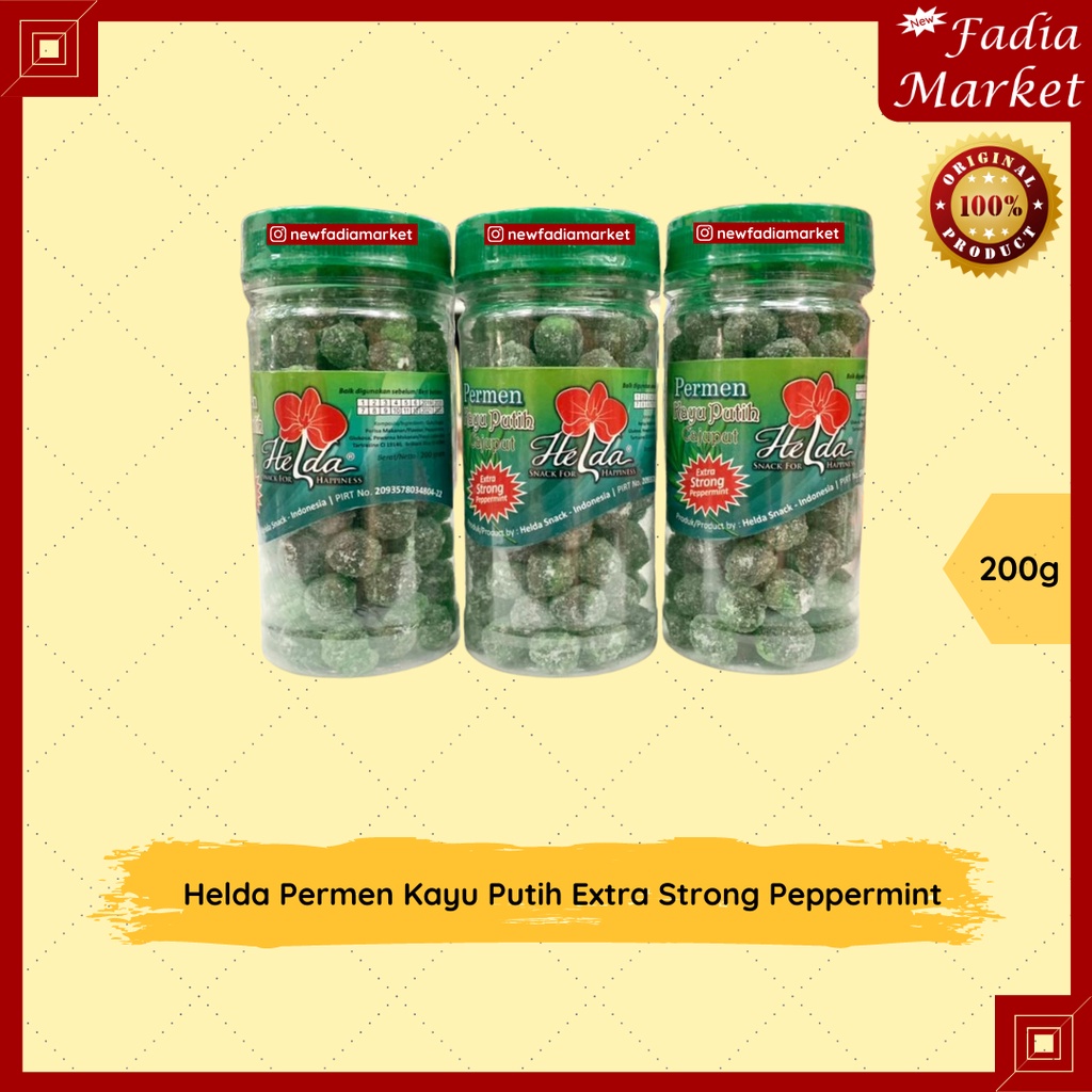 

Helda Permen Kayu Putih Extra Strong Peppermint 200g [Botol]