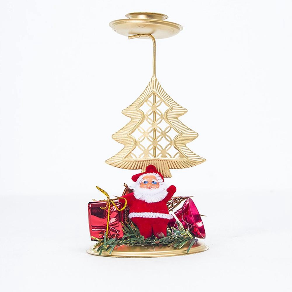 Desktop Ornaments Decor Holder Perlengkapan Xmas Meja Gold Xmas Kekinian Besi Lilin Produk Dekorasi Natal Santa Claus Snowflake Star Elk Tree Candle Holder