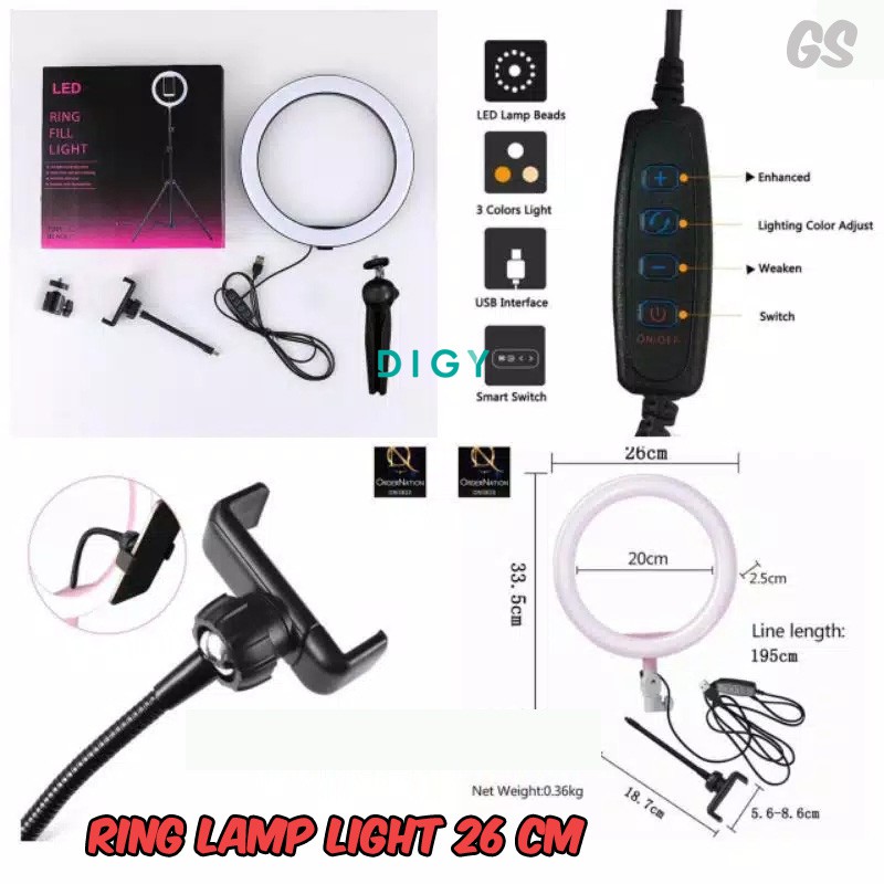 PAKET Murah TRIPOD 2.1M + TOMSIS  RINGLIGHT 26CM  LED LAMPU MAKE UP VLOG LAMPU RINGLIGHT TIKTOK LIVE