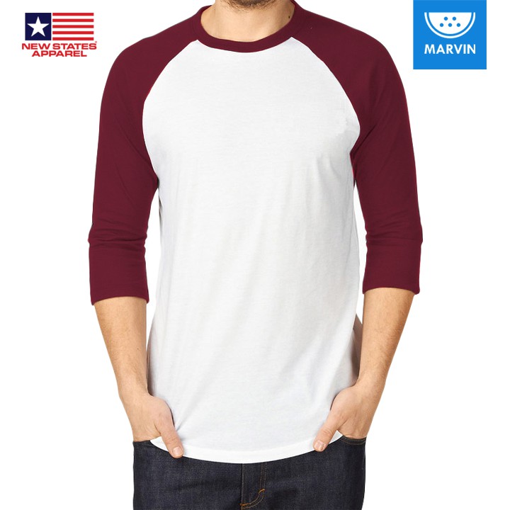 NSA Cotton Raglan 7260 White/Maroon pod print on demand satuan