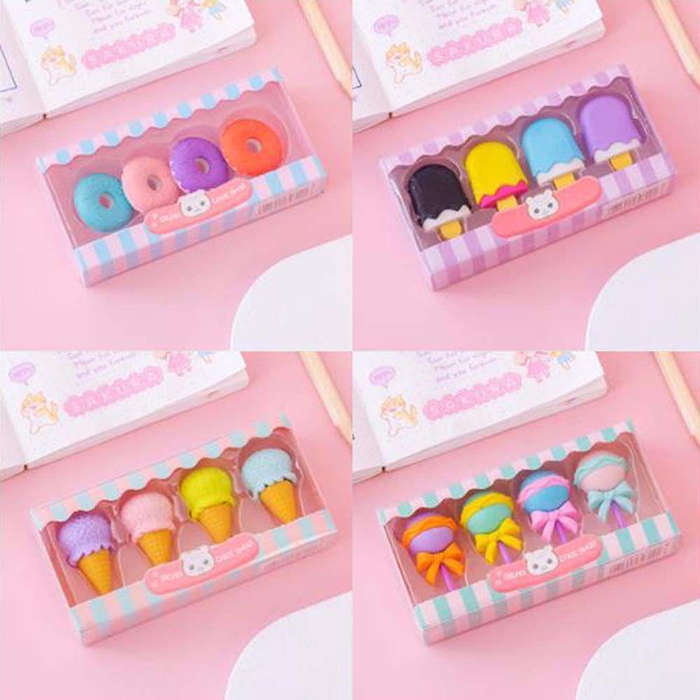 Lanfy Eraser Hadiah Anak Sketsa Lukisan Novelty Dessert Shape Eraser Lollipop Popsicle Perlengkapan Sekolah Ice cream Erasers Set