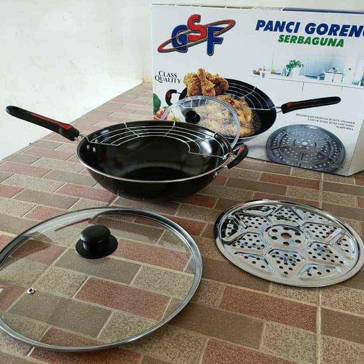WAJAN GORENG PENGGORENGAN SERBAGUNA TEFLON TUTUP KACA GSF 1132K / 1132 K / 1132K UKURAN 32CM