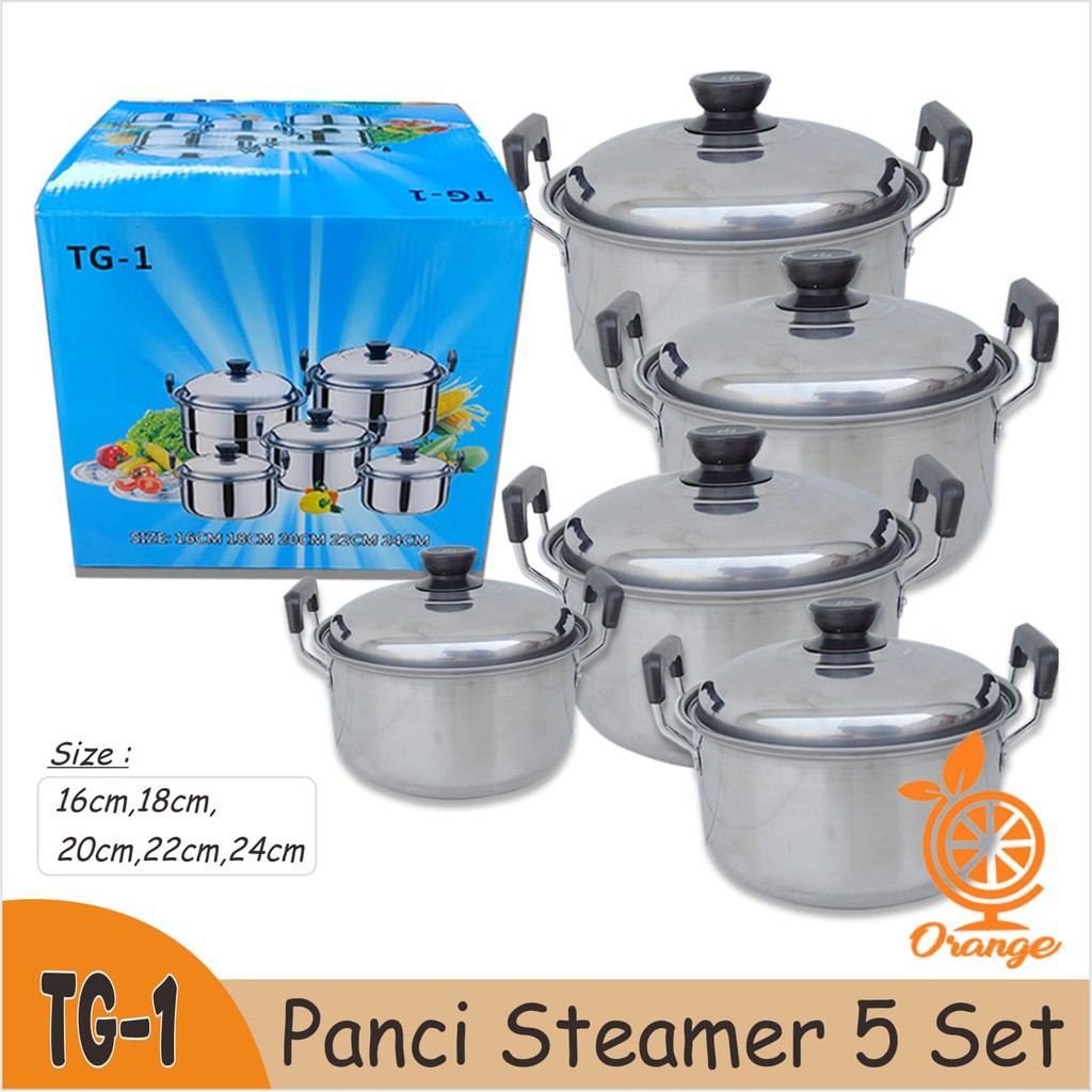 BISA COD Panci Steamer Tutup Kaca Isi 5 Pcs Serbaguna peralatan masak / panci set TERBARUt Alat Masak Serbaguna Anti Karat Tahan Lama Tutup Kaca Dan Stainless