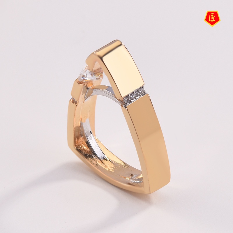 [Ready Stock]Creative Geometric Triangle Diamond-Studded Ring 18K Gold Color Separation