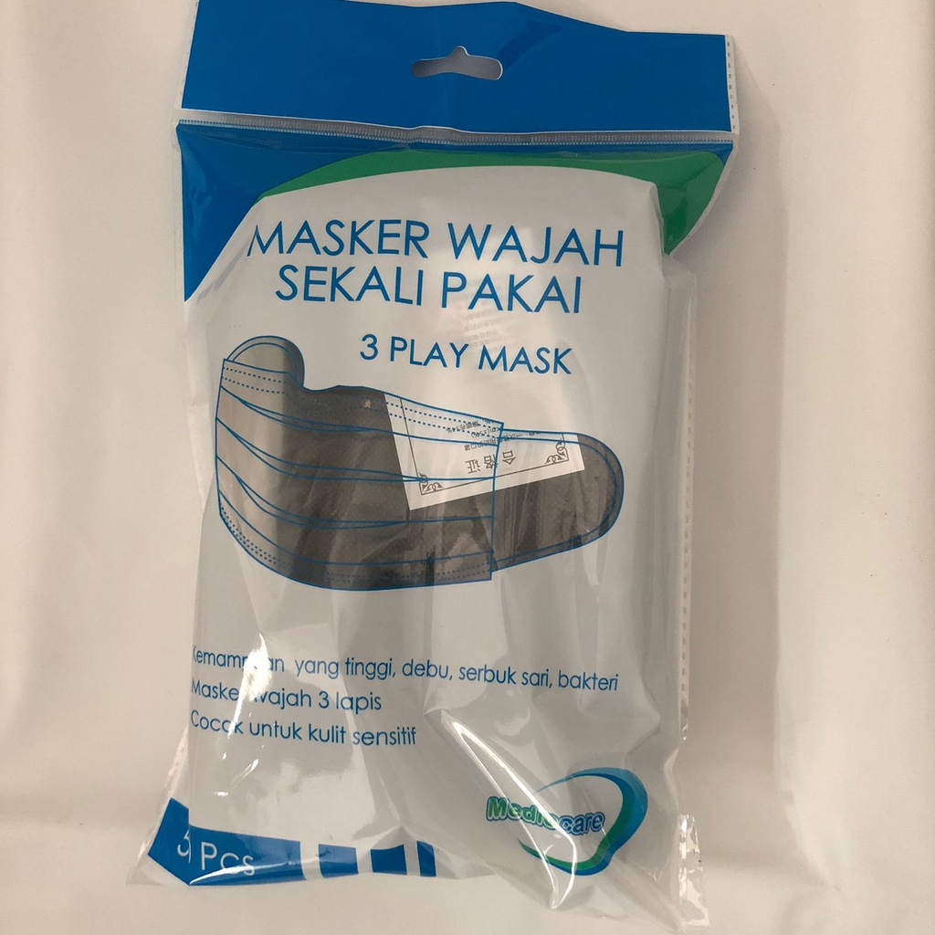 Mediocare Masker Medis 3 Ply Disposable Mask Earloop 1 Box isi 50-HITAM TANPA BOX