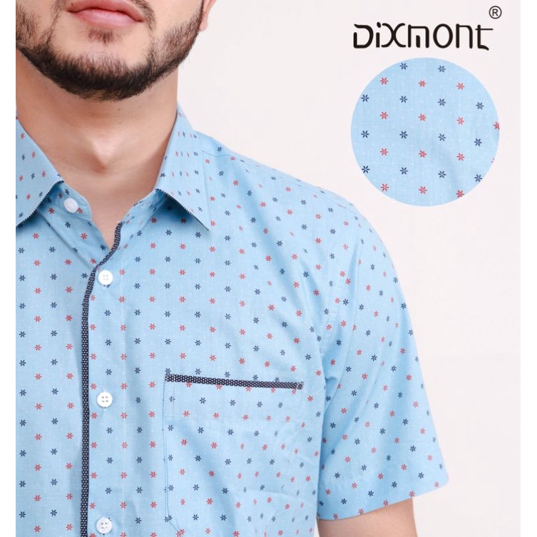 Dixmont Kemeja Pria Basic Formal Motif Lengan Pendek Hem MS02821