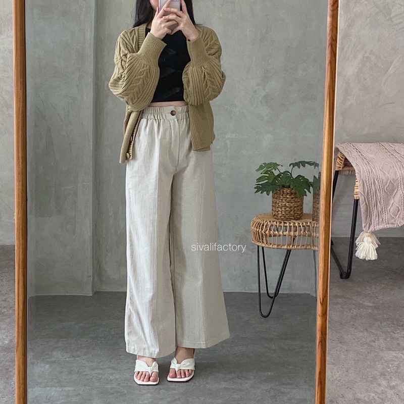 SIVALI Celana Kulot Highwaist Bahan Premium Linen Wide Leg Cullotes 882 - Linen Cullote Pants