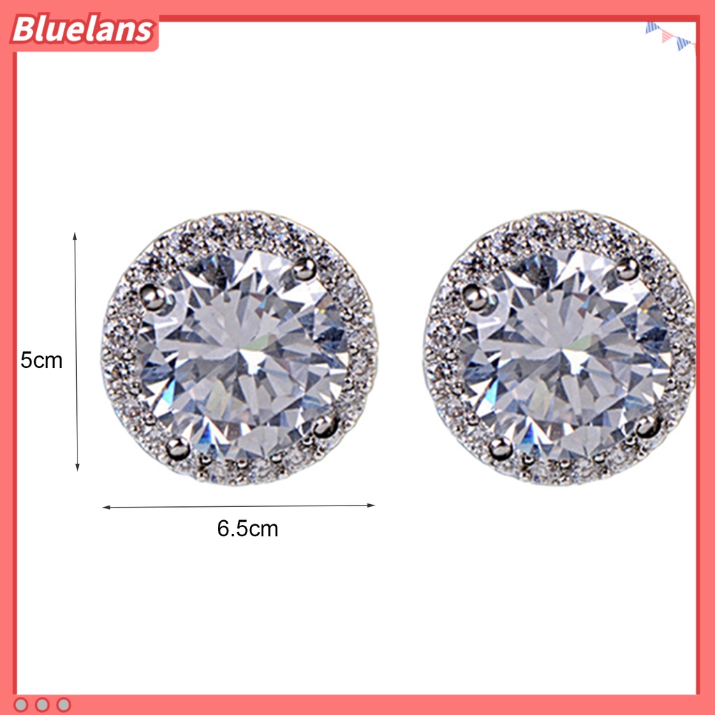 Bluelans Anting Stud Zircon Inlaid Serbaguna Warna Silver Untuk Pernikahan