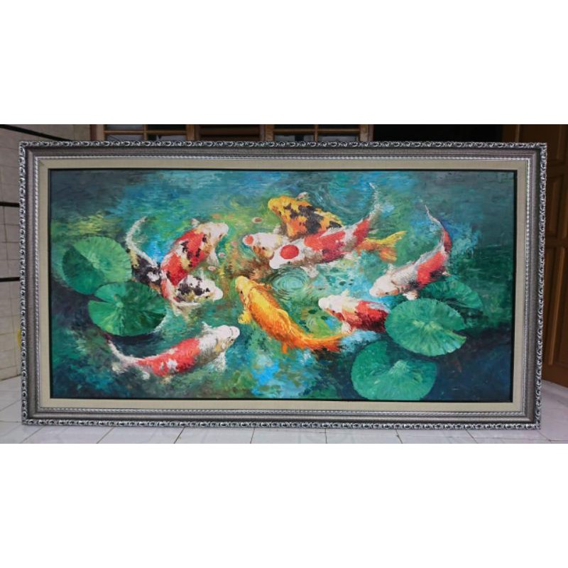 lukisan Koi Full Timbul Fengshui