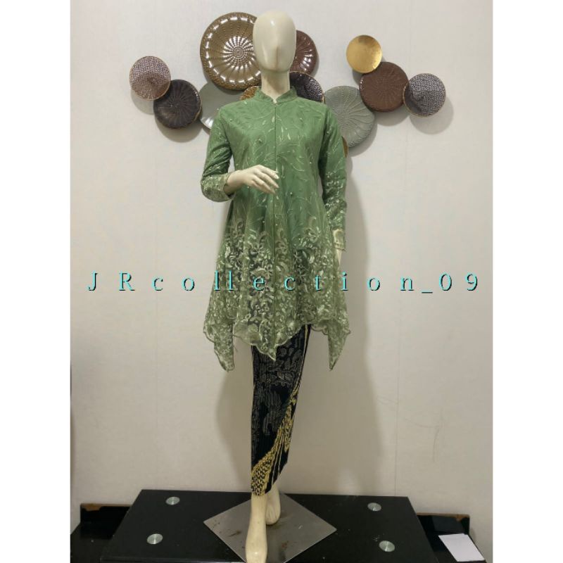 ( C O D ) Set Kebaya Tunik kerah sanghai / Kebaya Retseleting depan / Kebaya Modern / Kebaya Couple