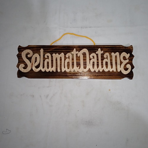 Hiasan Pintu Tulisan &quot; Wilujeng Sumping &quot; Hiasan Dinding Wall Decor Dari Kayu Model Lurus