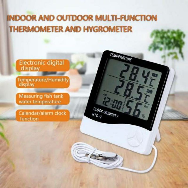 Digital LCD wall clock HTC termometer jam meja digital clock humidity meter HTC1