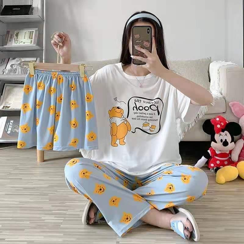 Stelan Baju Tidur Wanita Dewasa 3 IN 1 Kartun Piyama Bahan Nyaman Wanita Dewasa import