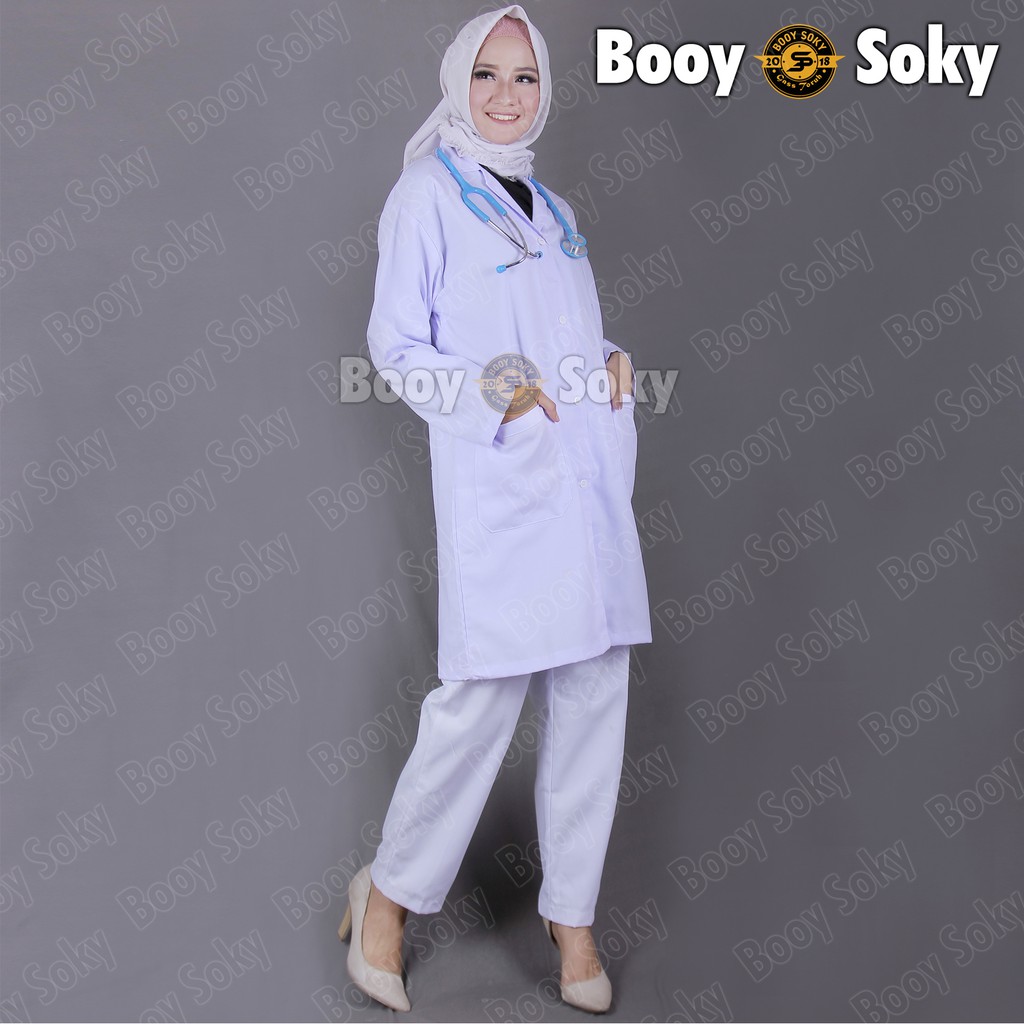 JAS LAB PRAKTEK BAJU LABORATORIUM APD LAB BAJU DOKTER PERAWAT AMERICAN DRILL PUTIH BERSIH LENGAN PANJANG