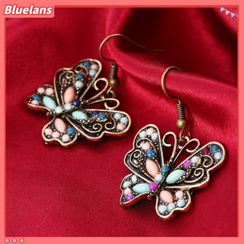 Bluelans Bohemian Women Butterfly Dragonfly Rhinestone Charm Hook Earrings Jewelry Gift