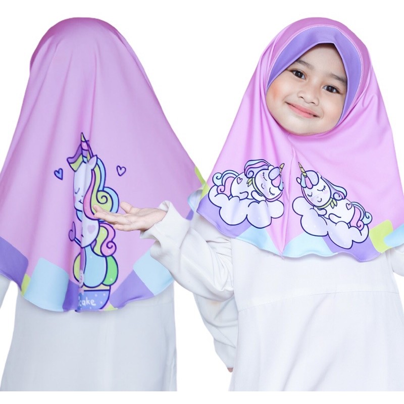 HIJAB INSTANT UNICAKE / HIJAB INSTANT UNUCORN CAKE / JILBAB ANAK KARAKTER LUCU /  HIJAB ANAK