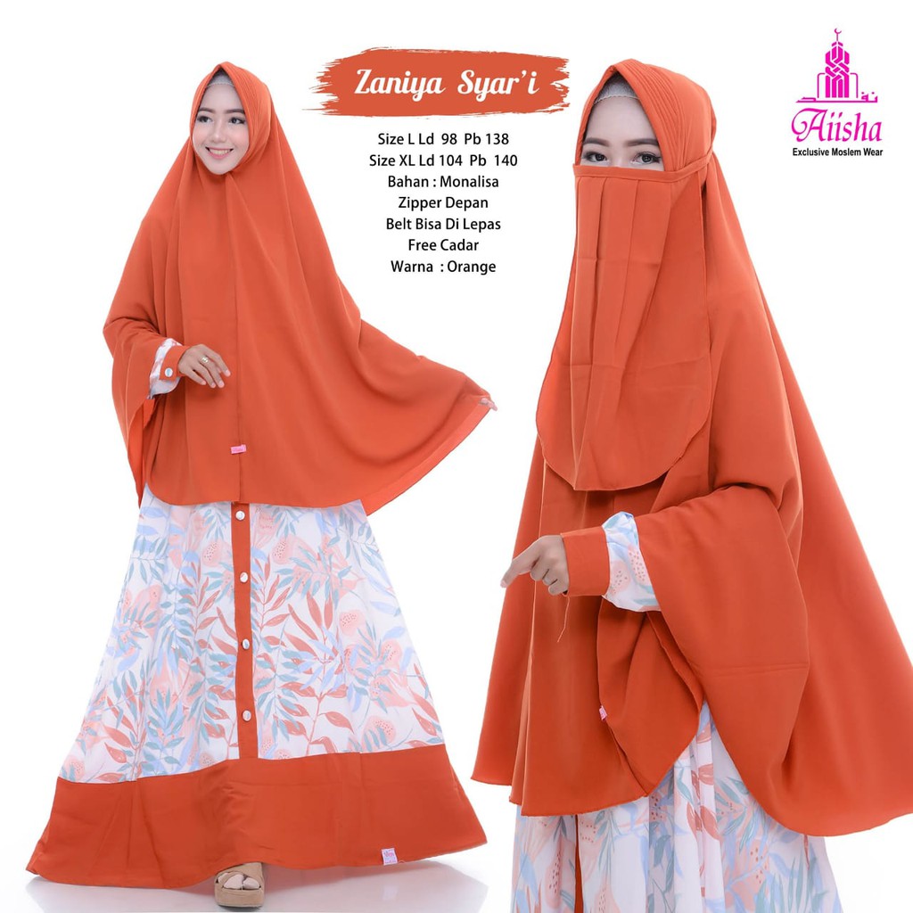 Gamis Set Khimar Cadar Niqab Syari Terbaru Motif Bunga Bahan Monalisa Adem Zaniyya Set Original Aiis