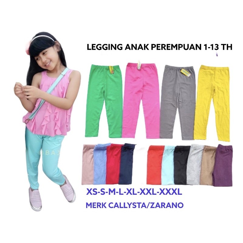 Celana Panjang Legging Anak Perempuan Cewek Callysta Polos Leging Anak Perempuan Cewek Basic Katun Murah