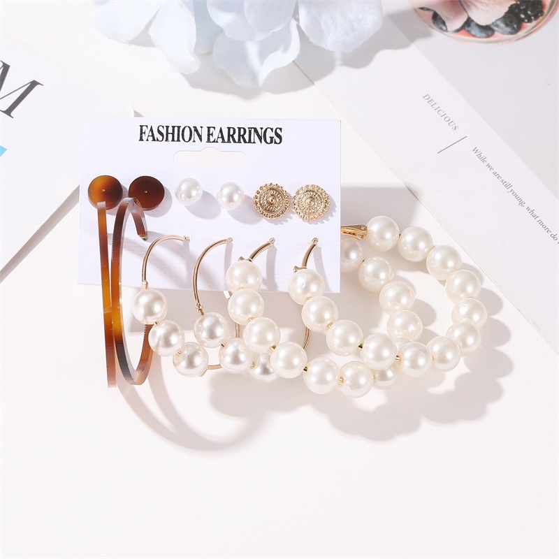 6 Pasang Anting Mutiara Bentuk C Motif print leopard Gaya Eropa Amerika Untuk Wanita