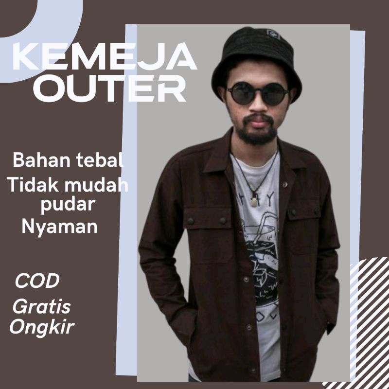 Baju Pakaian Kemeja Pria  Cowok Atasan Cowo Panjang Semi Parka Outer Murah Keren Kekinian Terbaru