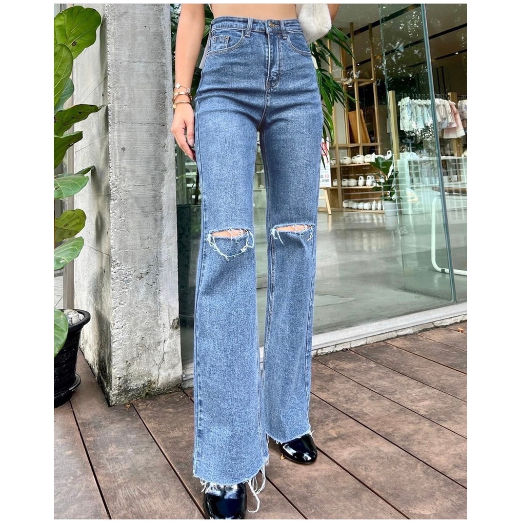 FWR - Highwaist Loose Ripped Jeans Unfinished Citra / korean style