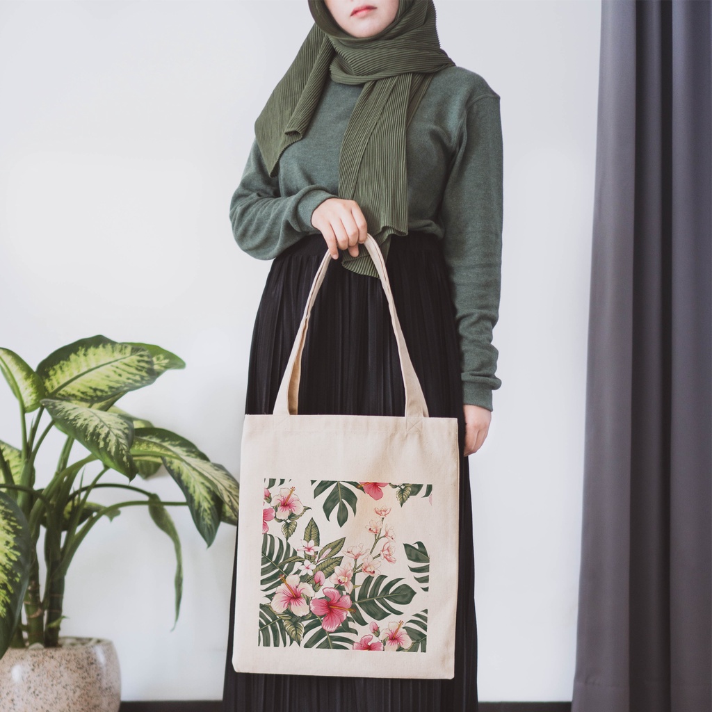 Sevine Totebag Kanvas Wanita Fashion Tas Tote Bag Laptop Motif Tropical - KPT6