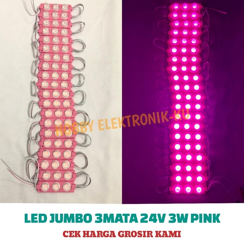 LAMPU LED JUMBO 3MATA 24V 3W PINK (PEMBELIAN MINIMAL 10PCS)