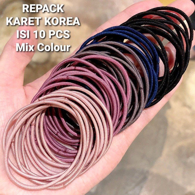 KARET RAMBUT KOREA SIMPLE ISI 10 PCS IMPOR / IKAT RAMBUT / AKSESORIS WANITA IMPORT PONYTAI