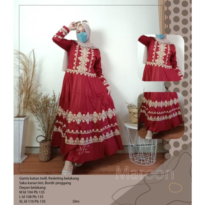 Gamis Marsya Katun Twill Bordir
