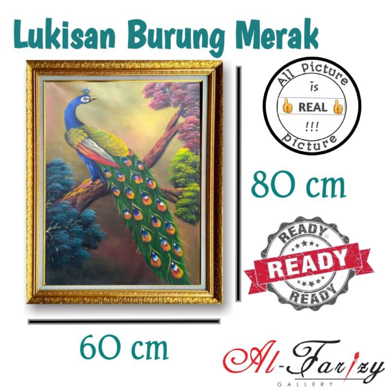 Lukisan Burung Merak Fengshui Lengkap dengan Frem Minimalis Kanvas  Ukuran 60x80 cm