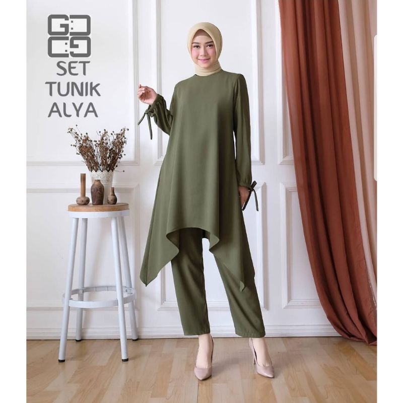 Baju Setelan Wanita Kekinian Busana Setcel Muslim Terbaru Set Tunik dan Celana