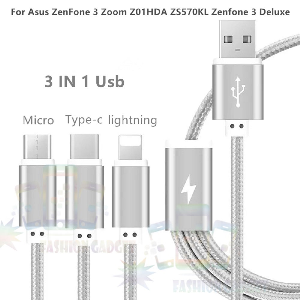 HIGH SPEED Kabel Data USB 3 in 1 Fast Charger Lightning Compatible for iOS + Micro USB + Type C