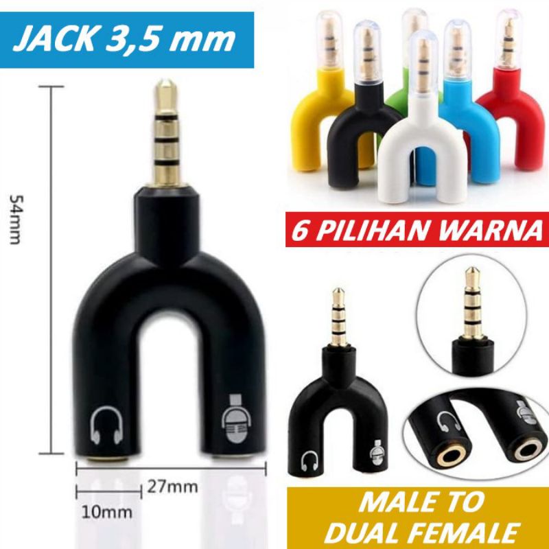 Audio Splitter U SHAPE Male ( Mic + Earphone ) Jack 3.5mm