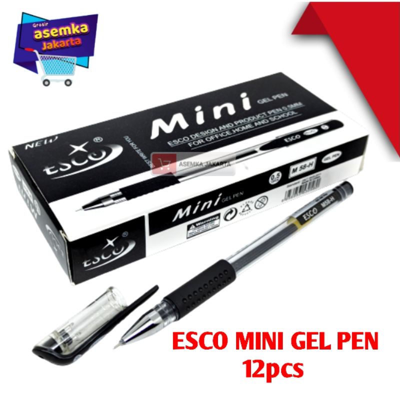 Bolpen Esco Mini Gel Pen hitam isi 12pcs