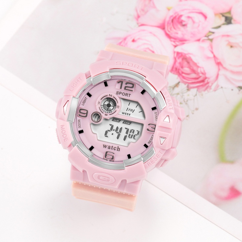 Jam Tangan Sport Wanita Dan Pria Digital Rubber Gaya Korea Fashion Import-48-5 Pink+Orange