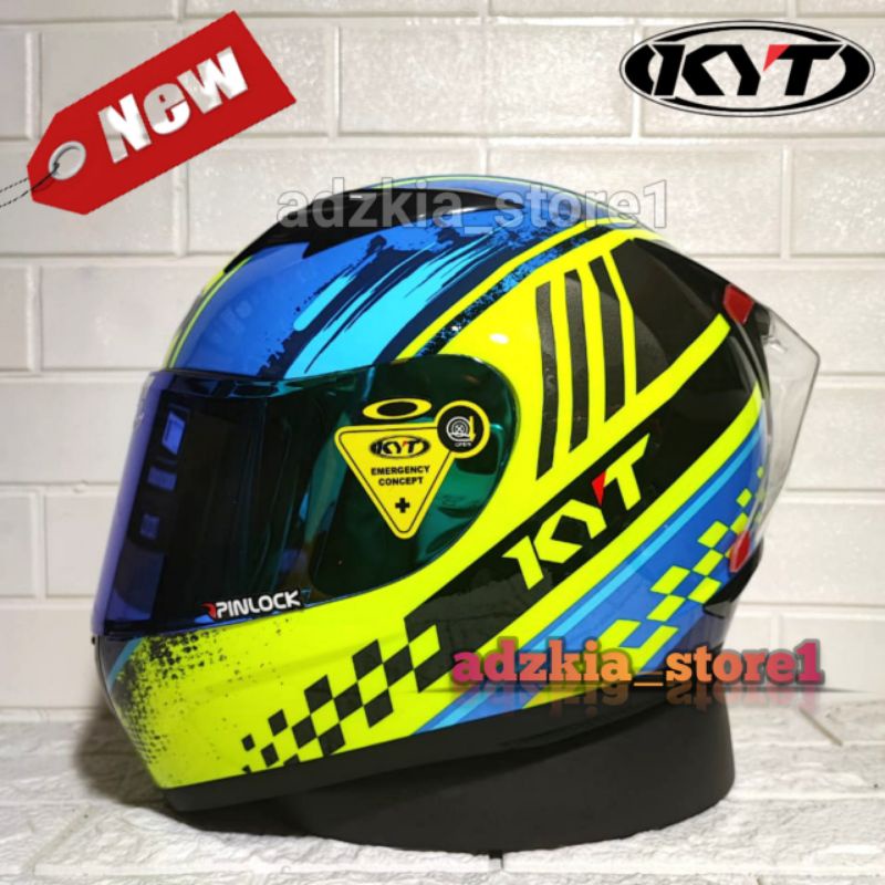 PAKET GANTENG HELM KYT R10 MOTIF SERI #4 BLACK YELLOW BLUE|HELM FULL FACE|SPOILER 3D