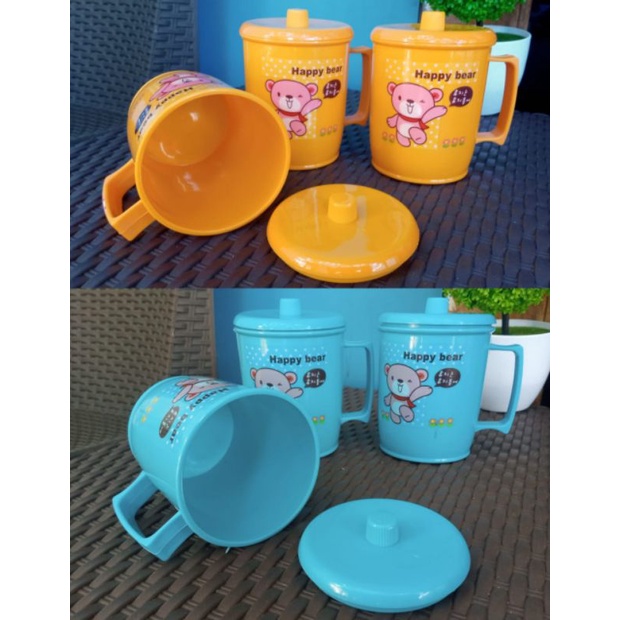 PAKET 3 PCS MUG GELAS TUTUP TRIXY PLASTIK KARAKTER CANGKIR MINUMAN