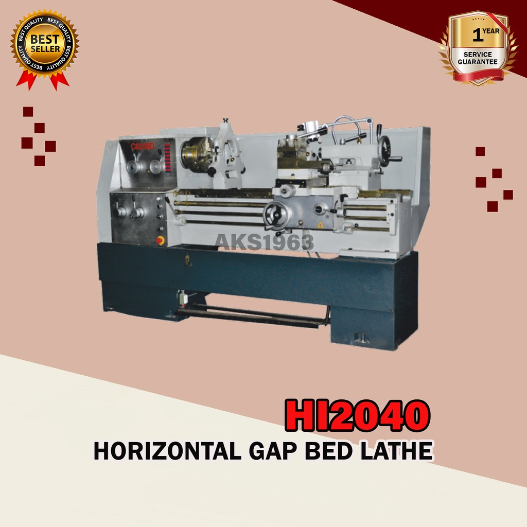 Mesin Bubut Besi Horizontal GAP Bed Lathe Machine 400x1030mm HI2040