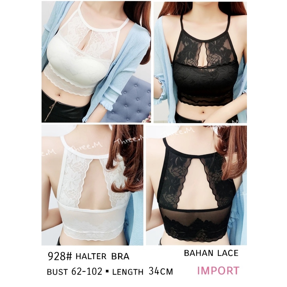 [928 Halter Bra BC]Tank top wanita lace hitam/putih