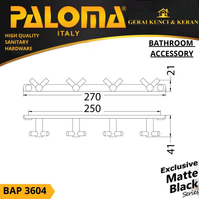 PALOMA BAP 3604 Kapstok Gantungan Baju Handuk Rak Hanger Mandi 8 Kait