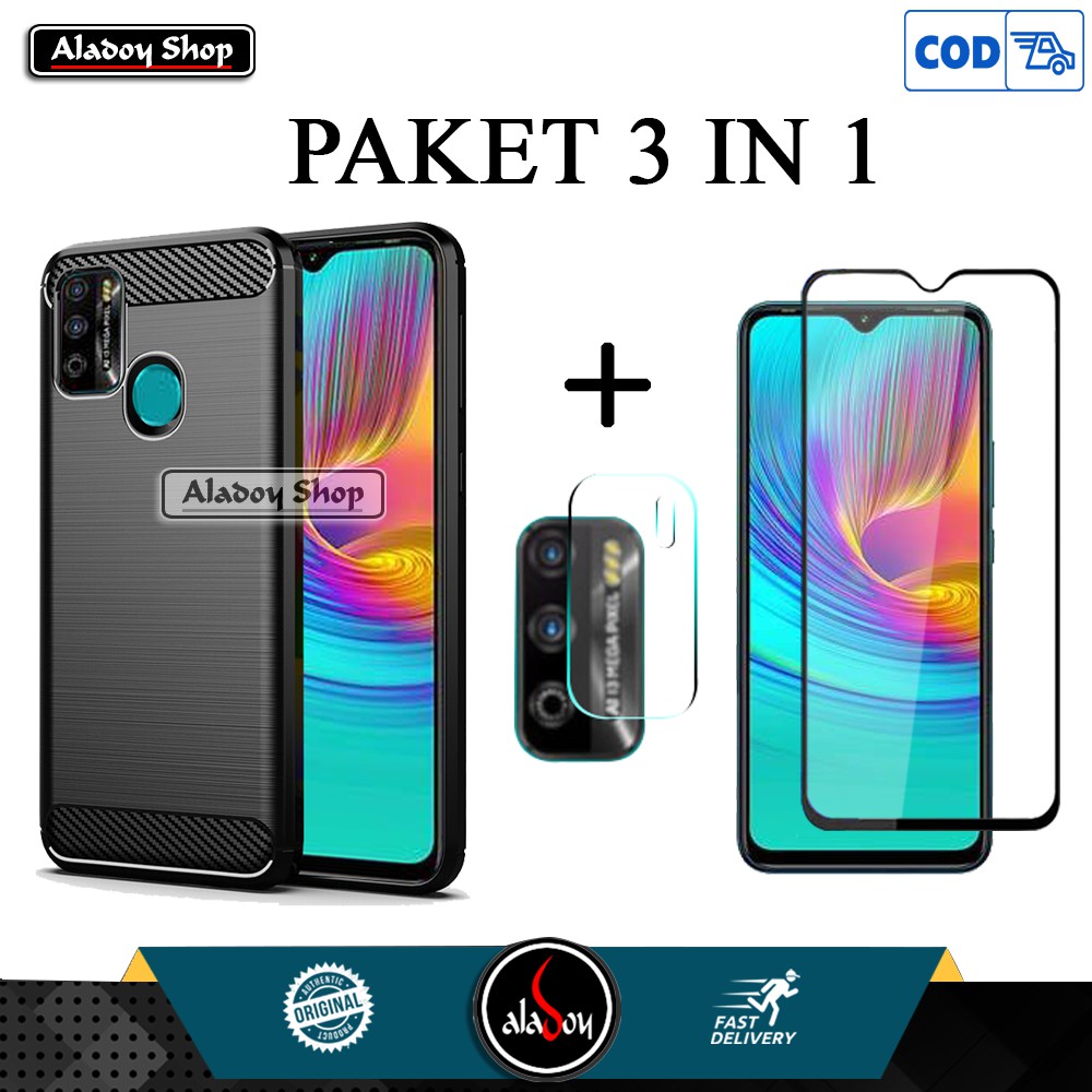 PAKET 3 IN 1 Case Infinix Hot 9 Play Softcase Casing + Tempered Glass Layar + Tempered Glass Camera