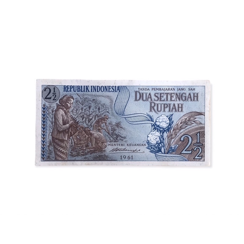 UANG KERTAS KUNO DUA SETENGAH RUPIAH (TAHUN 1961)