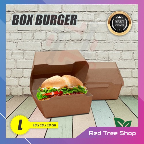 Kotak Dus Box Burger Tanpa Rakit | Coklat Ukuran L Besar | Packaging Tahan Microwave