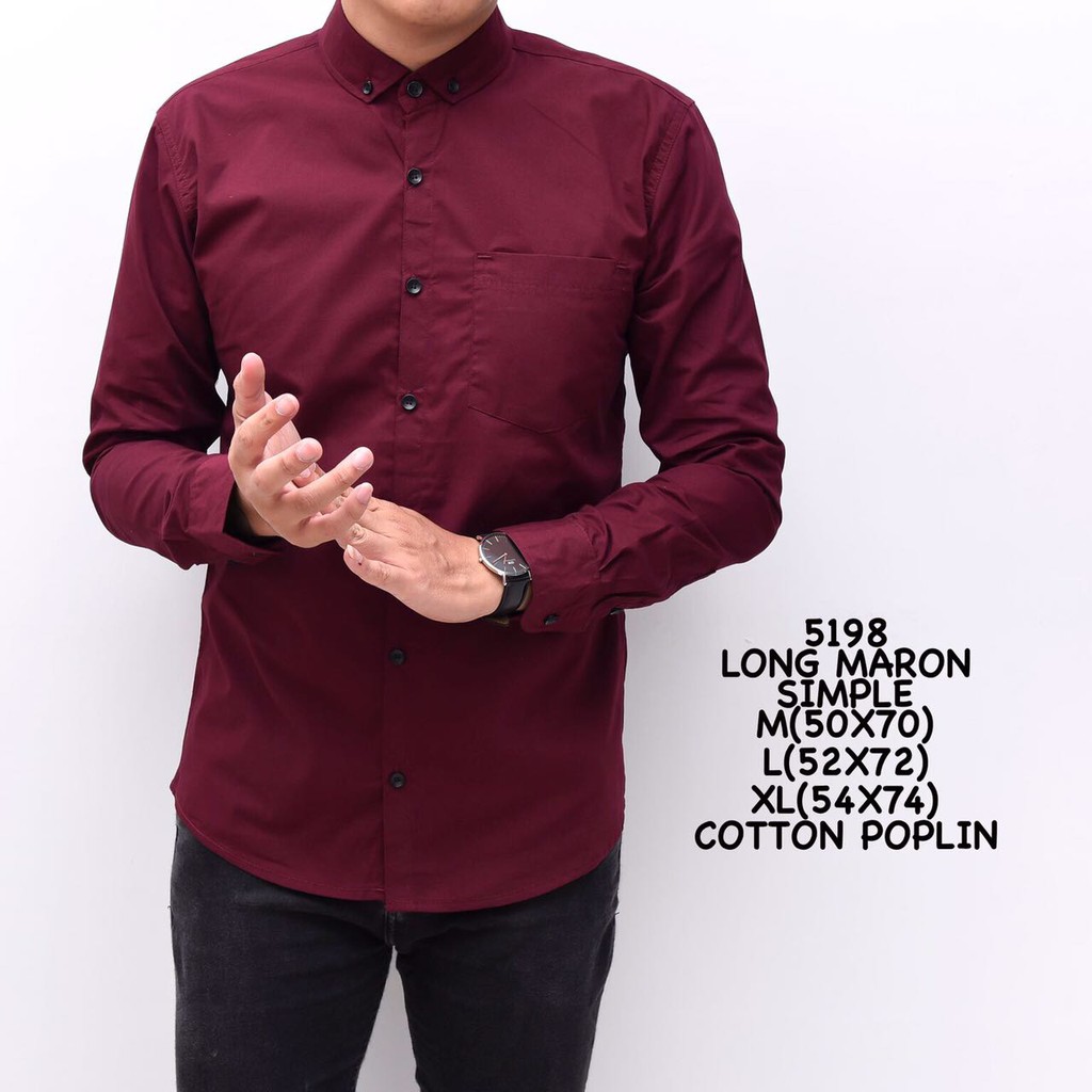 YB KEMEJA KATUN PRIA MOTIF POLOS MODEL SLIM FIT LENGAN PANJANG MERAH MARUN MAROON