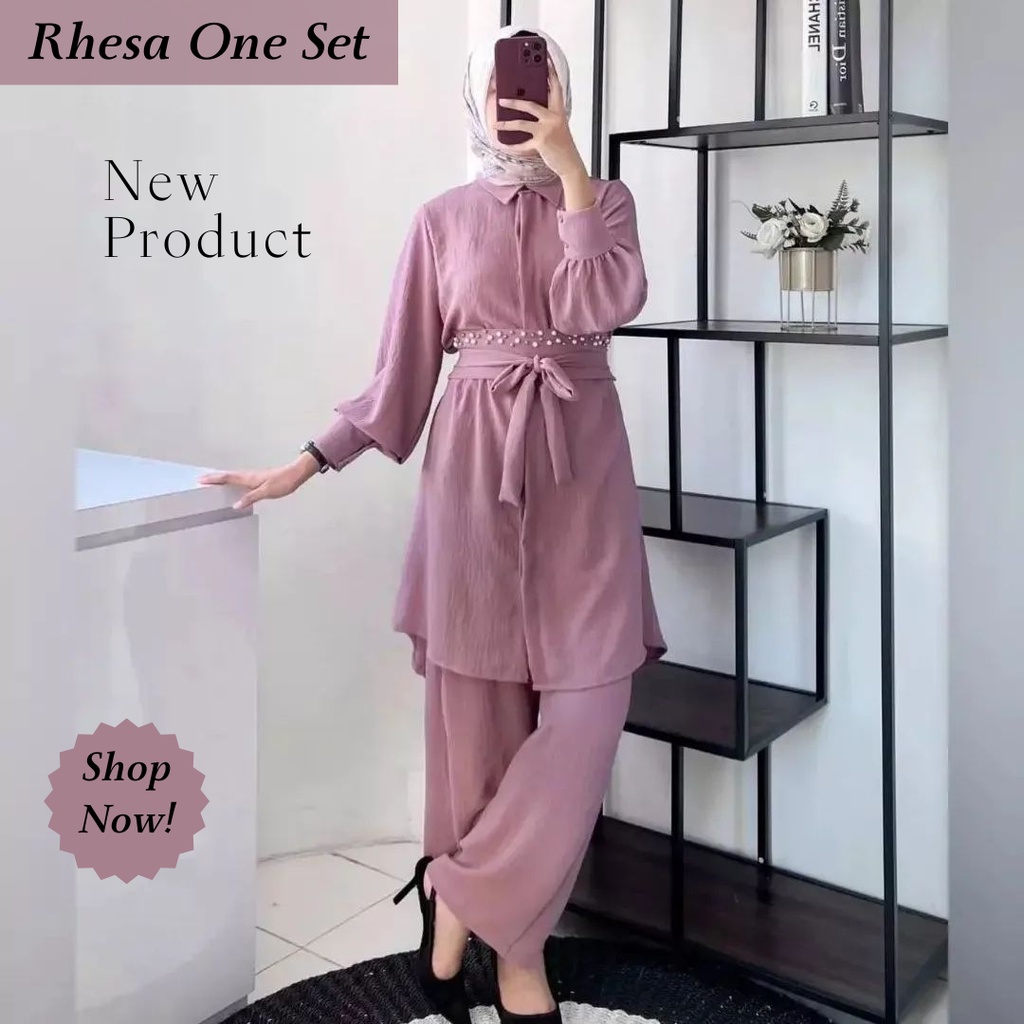 RHESA ONE SET 2 IN 1 - Baju Setelan Wanita Kekinian Fashion Muslim Bahan Crinkle Premium Ukuran Fit To XL LD 110 Cm / One Set Wanita Terbaru 2022