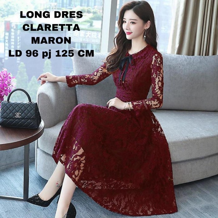 Baju Wanita Murah / Shopee 1212 Dress Sabrini Korean Model Baju Natal Terbaru Brokat Long Dress Clar