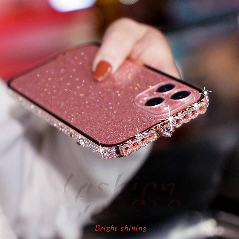 Casing Bumper Akrilik + Stiker Glitter Motif Hati Untuk Iphone 13 12 11 Pro Max XS Max Xr X XS