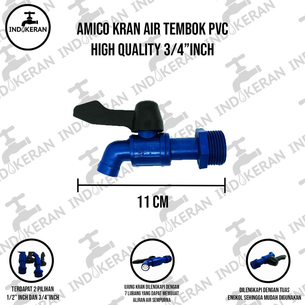 AMICO - Kran Air Tembok PVC Bola Kuningan - 3/4 Inch - High Quality