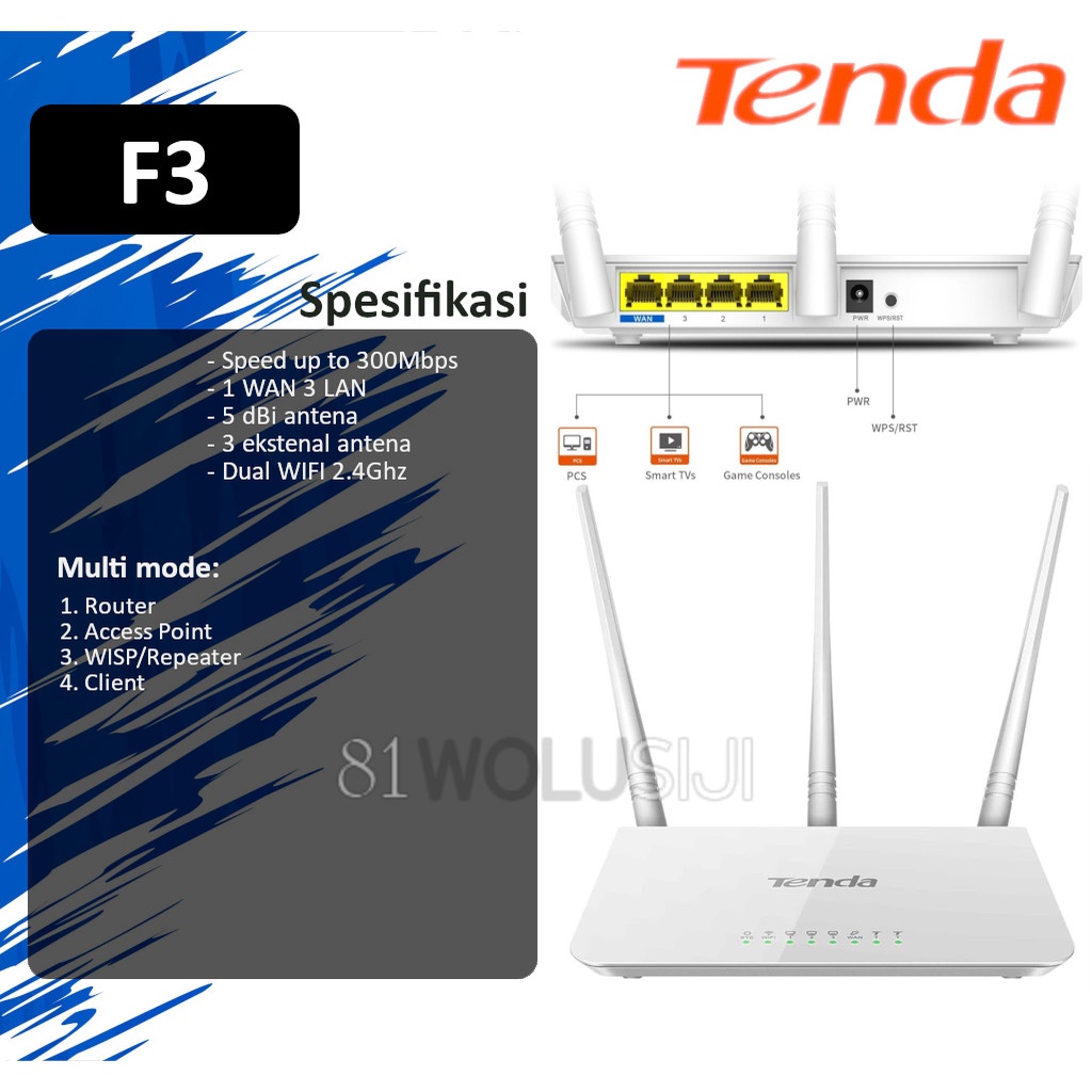 Tenda F3 Wireless router 300Mbps 3 antena WISP Support
